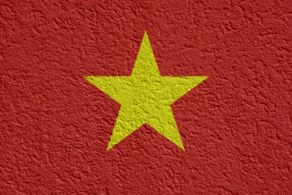 Vietnam Politics Or Business Concept: Vietnamese Flag Wall With Plaster, Texture — Stock Photo, Image