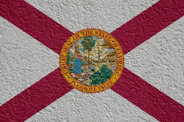 US State Politics Or Business Concept: Florida Flag Wall With Plaster, Texture