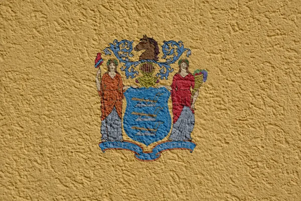 Politica o concetto di affari degli Stati Uniti: Muro della bandiera del New Jersey con intonaco, struttura — Foto Stock