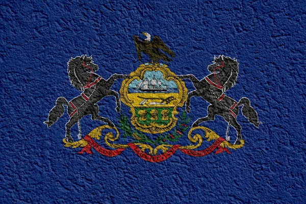 Política do Estado dos EUA ou conceito do negócio: Parede da bandeira de Pensilvânia com gesso, textura — Fotografia de Stock