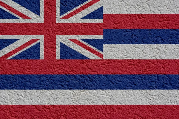 US State Politics Or Business Concept: Hawaii Flag Wall With Plaster, Texture