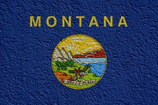 US State Politics Or Business Concept: Montana Flag Wall With Plaster, Texture