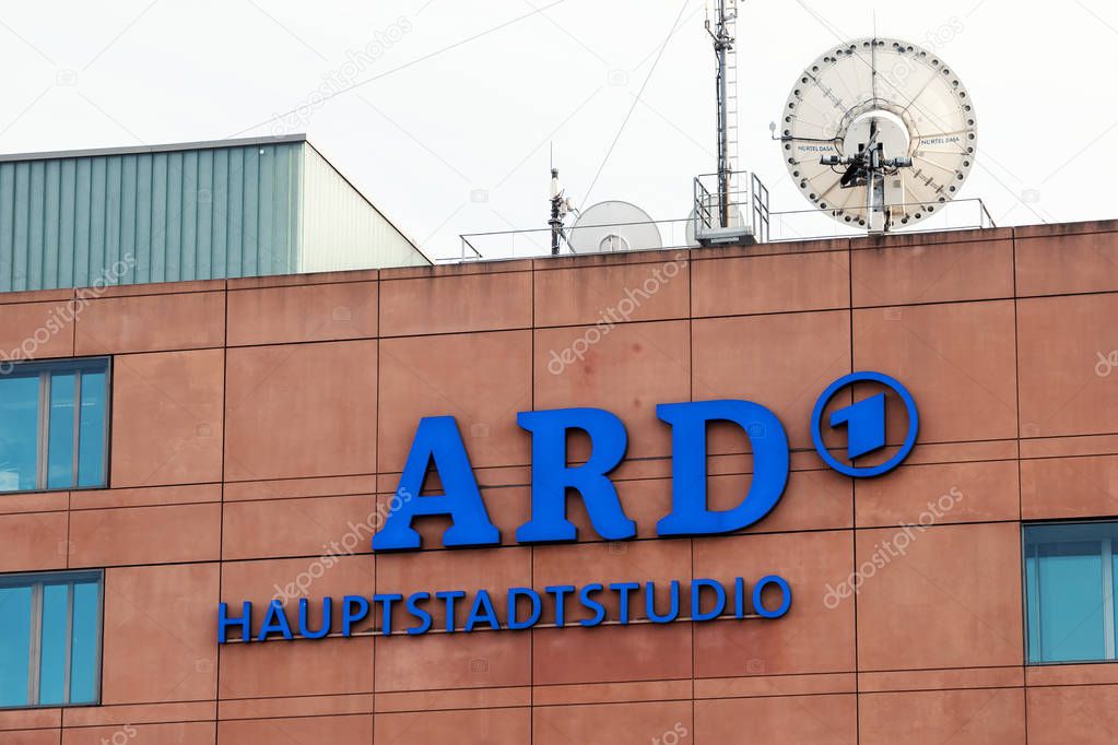 BERLIN, GERMANY - MARCH 31, 2019: ARD Symbol At The Hauptstadtstudio, German For Capital Studio In Berlin, Germany