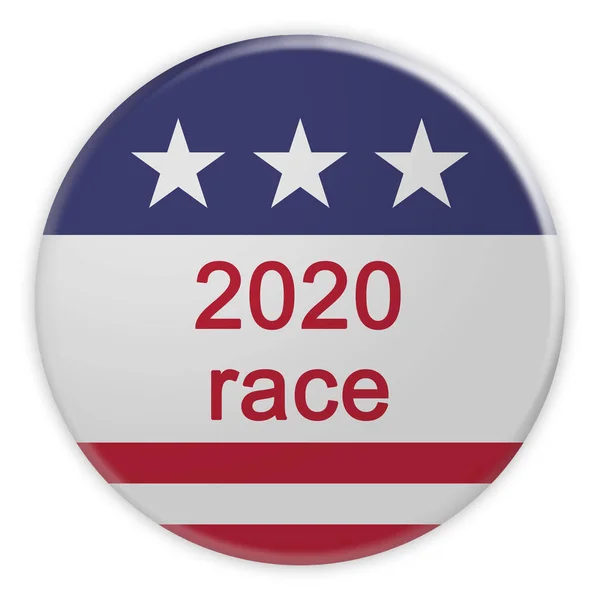 2020 Race Button With Us Flag, 3d illüstrasyon Beyaz Arka Plan Üzerine İzole — Stok fotoğraf