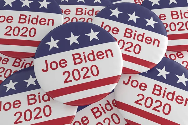 Pila de Joe Biden 2020 Botones Con Bandera de EE.UU., 3d ilustración — Foto de Stock