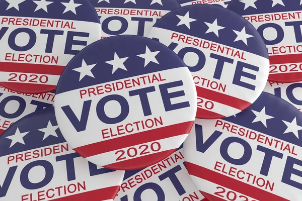 Купа 2020 кнопок голосування на президентських виборах з прапором США, 3D ілюстрація — стокове фото
