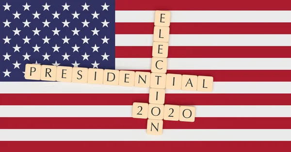 Brief tegels presidentsverkiezingen 2020 met Amerikaanse vlag, 3D-illustratie — Stockfoto