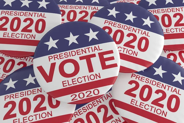 Pile of 2020 Presidential Election Vote Buttons With US Flag, 3d illustration — Stock Photo, Image