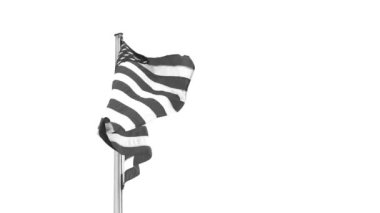 Güçlü Rüzgarda Çırpınan Bayrak Direğine Abd Bayrağı, Siyah Beyaz