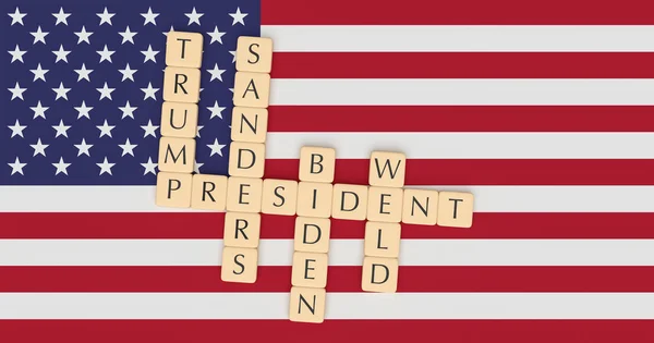 Letter Tiles Major Candidates Running For President In 2020 With US Flag, 3d illustration — Stock Photo, Image