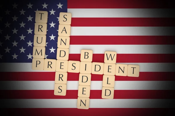 Letter Tiles Candidates Running For President 2020 With US Flag, 3d illustration — Stock Photo, Image