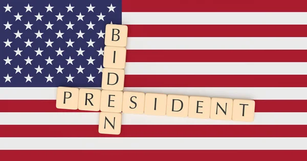 Letter Tiles President Biden With US Flag, 3d illustration — Stock Photo, Image