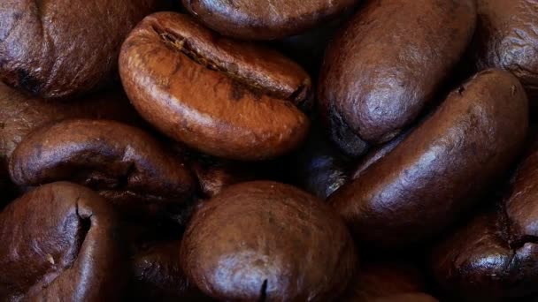 Nahaufnahme gerösteter Kaffeebohnen, Vergrößerung — Stockvideo