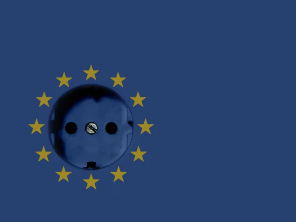 Eu Elektrik Kavramı: Avrupa Birliği Bayrağı ile Güç Soketi, 3d illüstrasyon