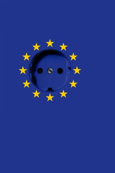 Концепція електропостачання ЄС: роз'єм живлення з прапором ЄС, 3D ілюстрація — стокове фото