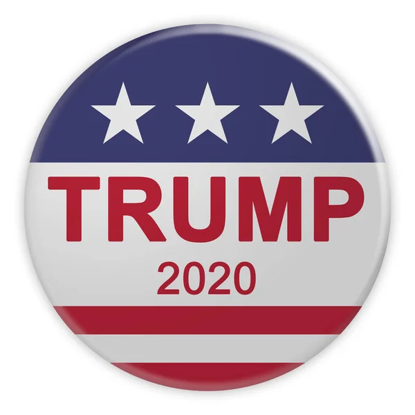 特朗普2020年总统选举按钮与我们国旗，3d插图在白色 — 图库照片