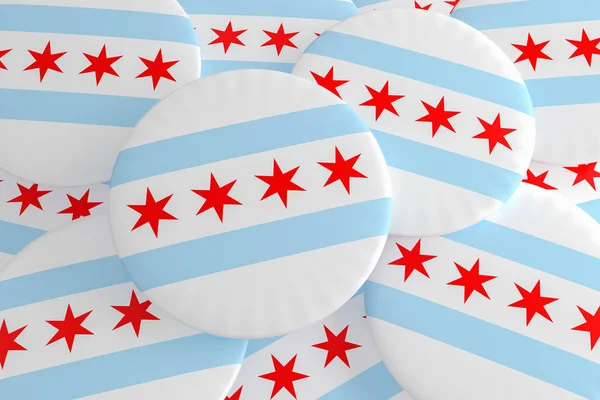 Pile of Chicago, Illinois Flag Badges, 3d illustration