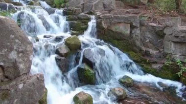 Yosunlu Kayalarla Küçük Şelalenin Yakın Çekim