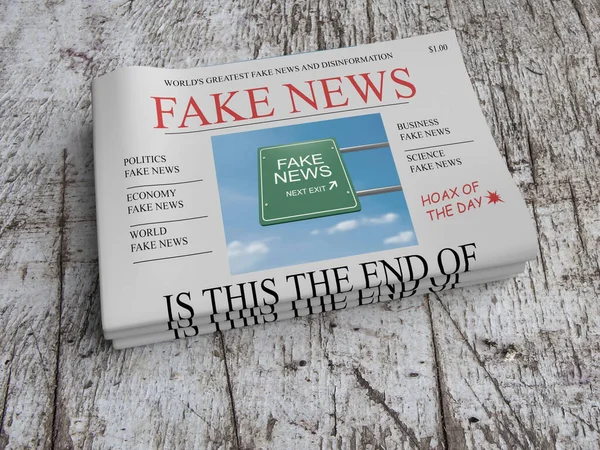 Us media concept: Stapel Zeitungen Fake News auf Holz, 3D-Illustration — Stockfoto