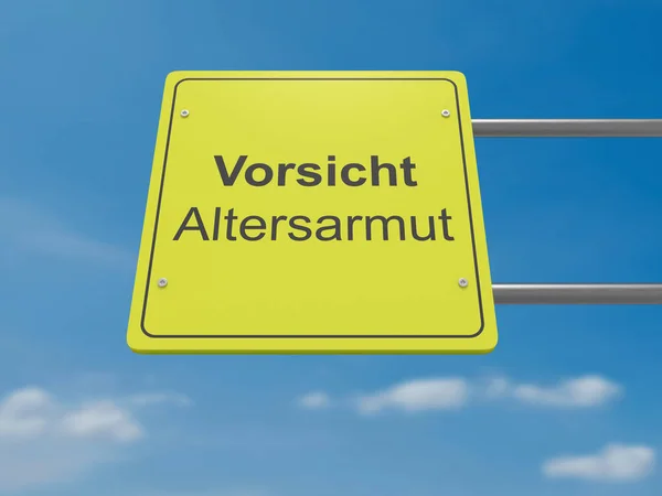 Señal de tráfico alemana: Vorsicht Altersarmut, significando precaución Pobreza de la vejez en lengua alemana, ilustración 3d —  Fotos de Stock