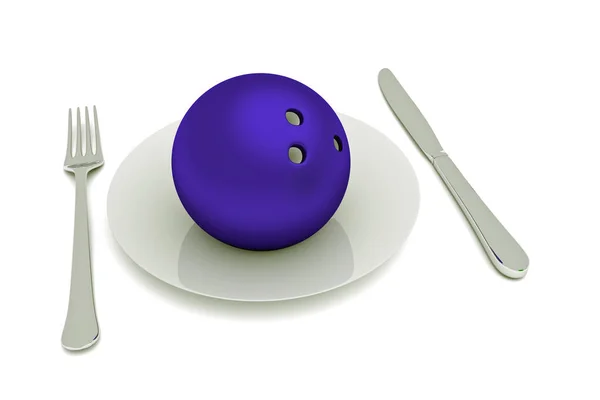 볼링 음식 : cutlery, 3D 삽화가 있는 볼링공 — 스톡 사진