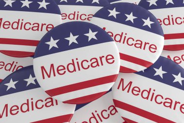 Usa Siyaset Haberleri Rozetleri: Medicare Buttons with Us Flag, 3d illüstrasyon