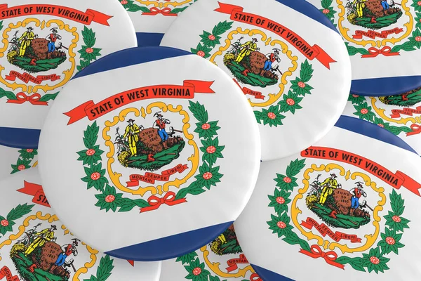US State Buttons: Pile of West Virginia Flag Badges 3d illustration
