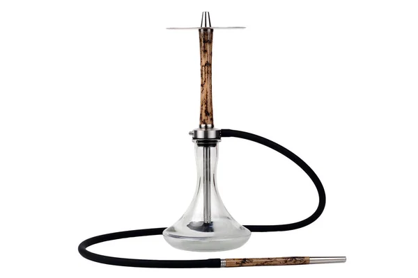 Beyaz bir arka plan üzerinde izole yıldırım desenleri ile Bej ahşap nargile.