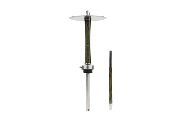 Lezzetli yeşil ahşap nargile ve ağızlık beyaz bir arka plan üzerinde izole. Metal detayları nargile.