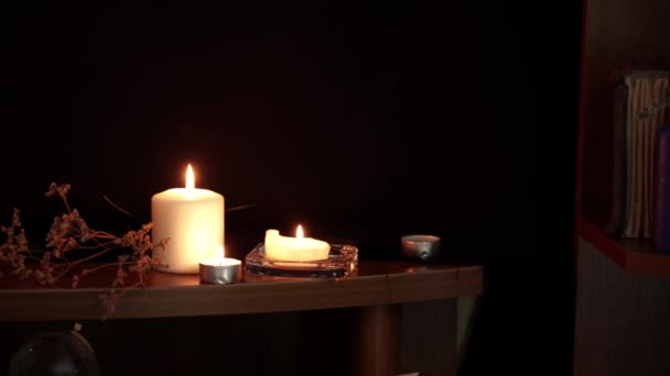 Composición Objetos Esotéricos Utilizados Para Curación Meditación Relajación Purificación Velas — Vídeo de stock