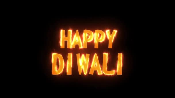 Die Feuerinschrift Mit Dem Roten Wort Happy Diwali Brennen Urlaubskonzept — Stockvideo