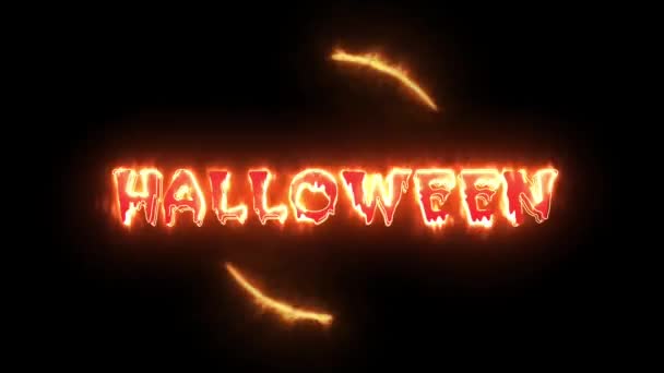 Inscripción Fuego Con Palabra Roja Halloween Con Quemadura Del Círculo — Vídeo de stock