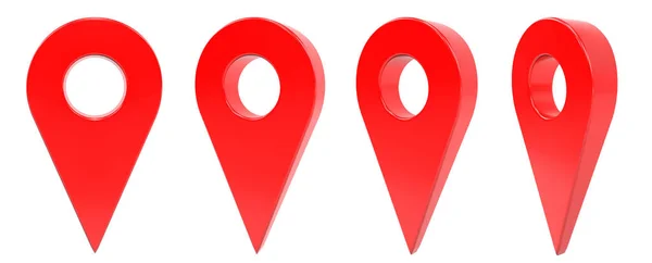 Illustrazione Set Quattro Gps Mappa Rossa Simbolo Puntatore Isolato Sfondo Foto Stock