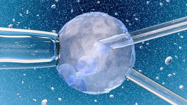 Illustrazione Inseminazione Artificiale Ago Vetro Che Feconda Ovulo Femminile Sfondo Fotografia Stock