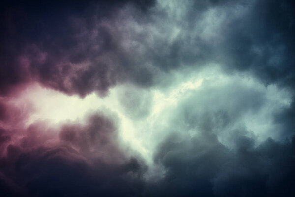 Black cloud and thunderstorm before rainy, Dramatic black clouds and dark sky. bat form