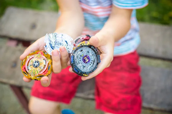 Beyblade Entertainment Game Kid Children Modern Top Triggered Trigger Several — Stock Photo, Image