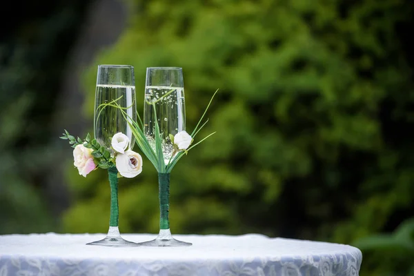 Decoração Vidro Champanhe Casamento Mesa Durante Cerimônia Casamento — Fotografia de Stock