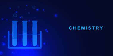 Tüplü kimya laboratuvarı. Tıp bilimi ve bilgi. Mavi teknoloji geçmişi üzerine iş hekimliği konsepti. Vektör illüstrasyonu.