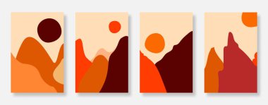 Sonbahar sezonu duvar dekorasyonu seti. Organik şekiller, toprak rengi. Poster, iç mekan, kapak, afiş ve broşür için uygun. Vektör illüstrasyonu