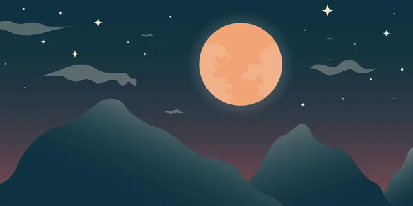 Sonbahar ortası festivalinin arka planında dağ, ay, yıldız ve bulut var. Pankart, kart, broşür ve sonbahar sezonu için uygun. Vektör illüstrasyonu