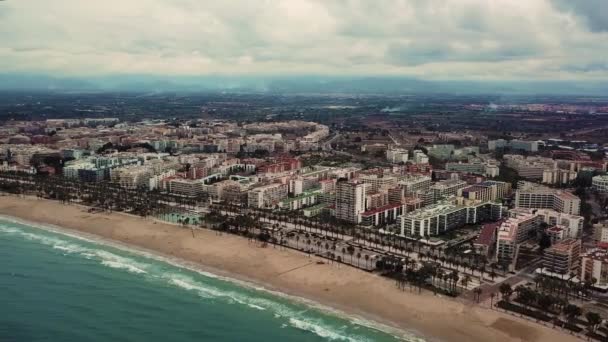 Aerial view of Salou beach in winter — Stock Video