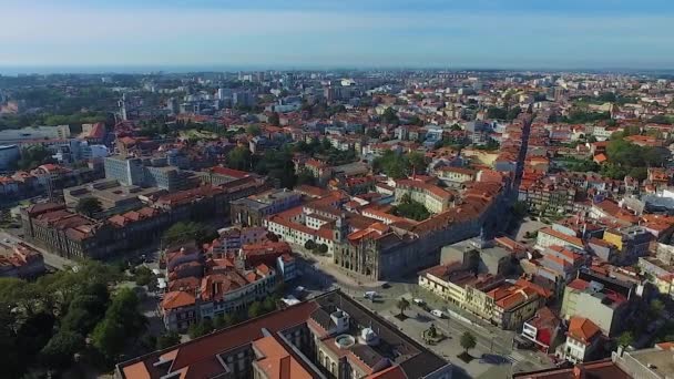 Aerial video view of Ribeira - the old town of Porto, Portugal. 2016 09 — Stock Video