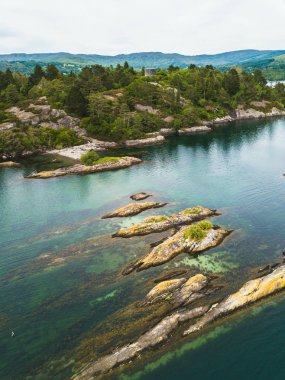 Glengarriff Bay havadan görünümden Garinish Adası, County Cork, İrlanda.