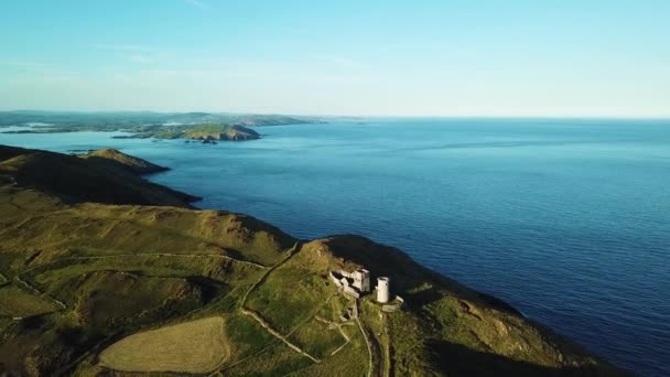 Aerial view of the old lighthouse in Cape Clear Island — Stock Video