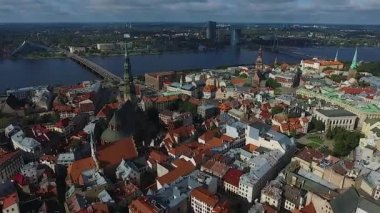 Riga, Letonya - Eylül 2016: Hava panoramik oldtown üzerinde