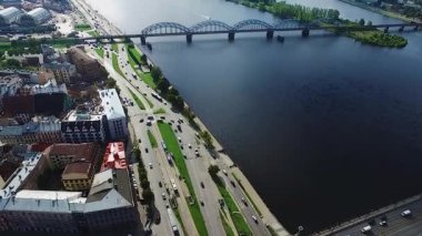 Riga, Letonya - Eylül 2016: Havadan görünümü üzerinde oldtown