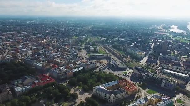 Riga, Latvia - September 2016: Aerial panoramic view over oldtown — Stock Video