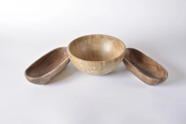 Set of dishes made of wood.