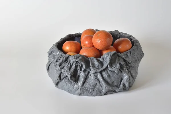 Laranjas Frutas Vaso Pedra Original — Fotografia de Stock