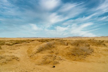 Cabo de Vela 'da mavi gökyüzü olan güzel bir çöl manzarası. La Guajira, Kolombiya.